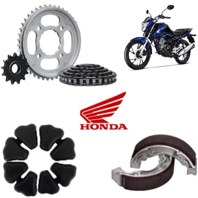 Kit Relação/Transmissão/Tração TITAN 160/FAN 160/START 160 2016 Até 2024 + Coxim Da Coroa + Patins (Lona) Freio Traseiro