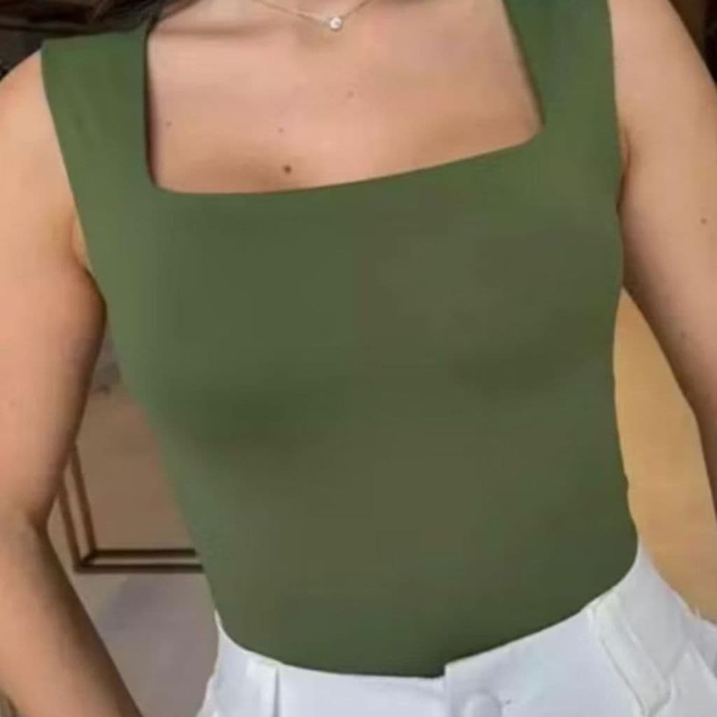 Body Collant Feminino Regata Alças Grossa Decote Quadrado Com Forro Bory