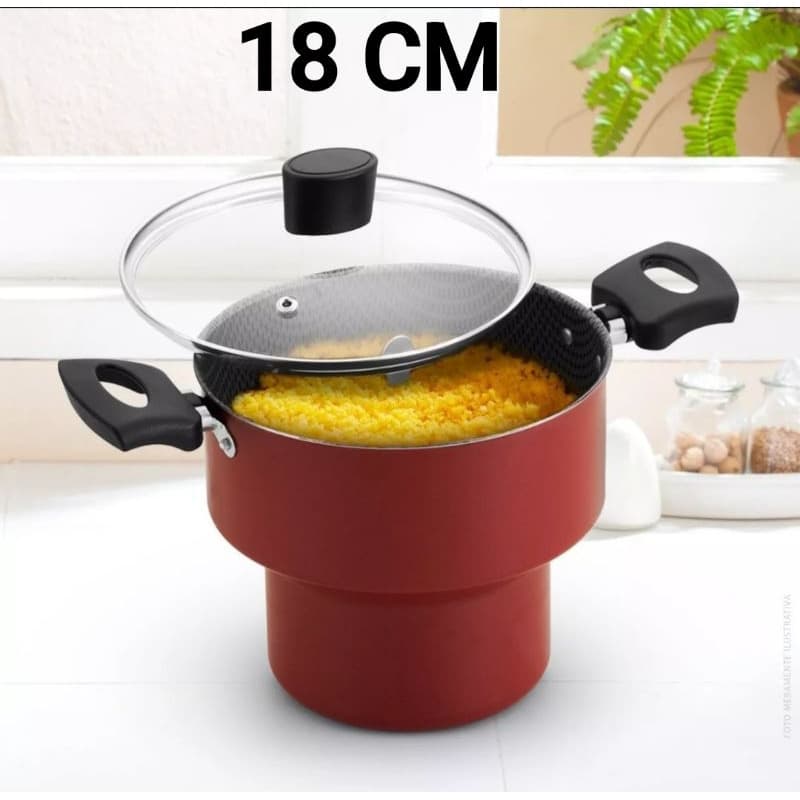 Cuscuzeira antiaderente 18 cm grande teflon preto tampa vidro
