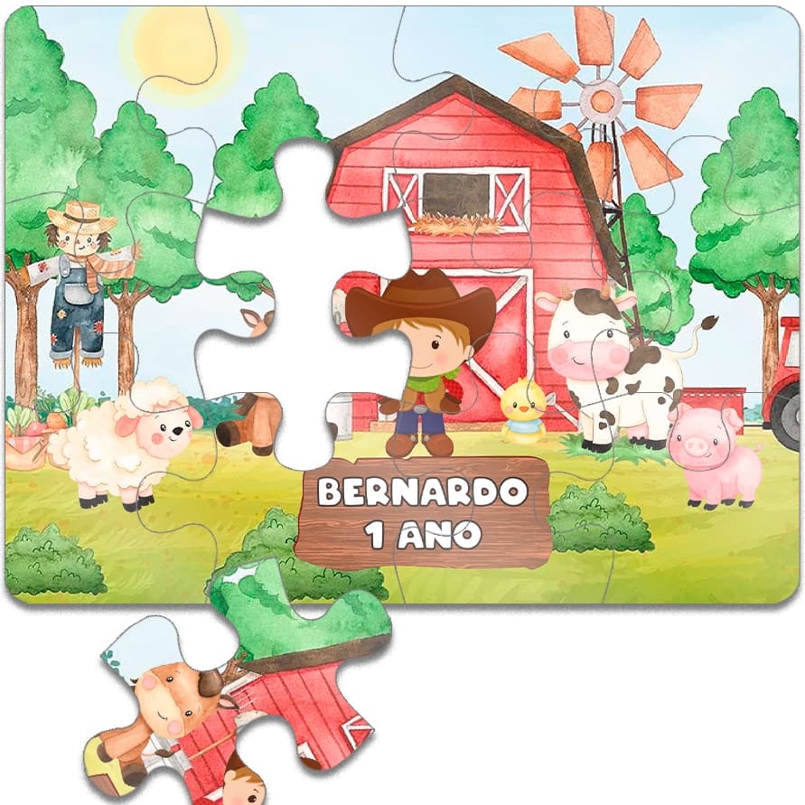 20 Quebra-Cabeça Personalizado Fazendinha Menino Festa Lembrança Infantil Interativa Qualquer Tema
