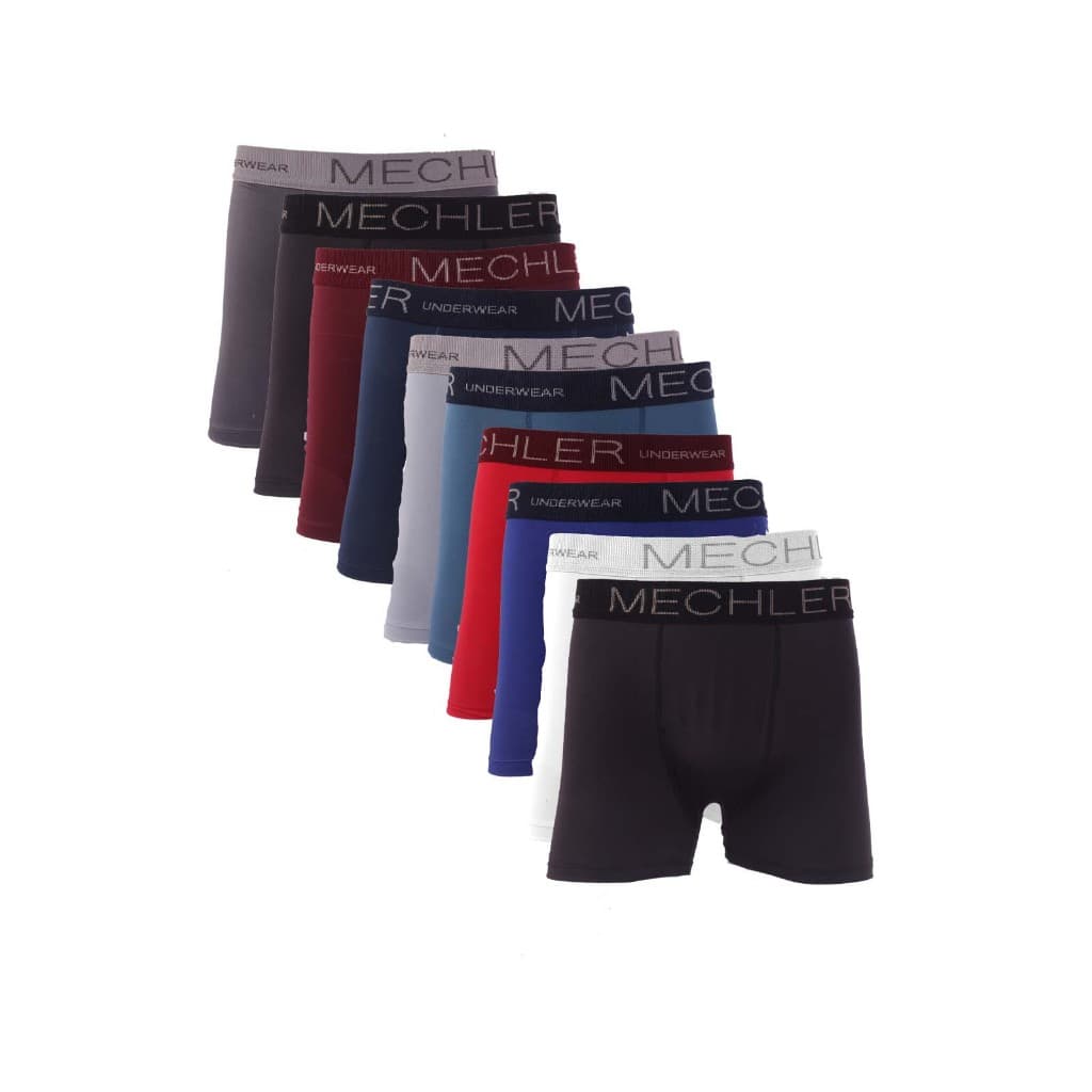 Kit 10 Cuecas Mechler Boxer Microfibra Confortável Não Enrola Original Masculina Cueca Box Masculino Adulto Preta