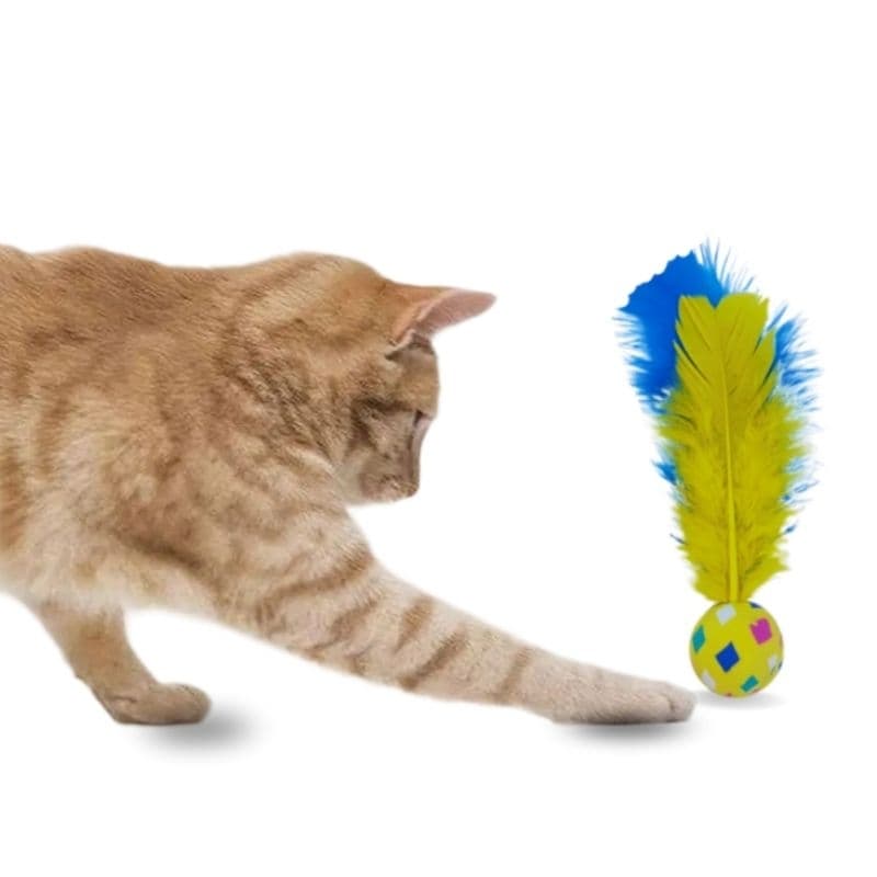 Bolinha ping penas 1 unidade para gatos bolinha divertida com pena ping pula para gato bola de pena