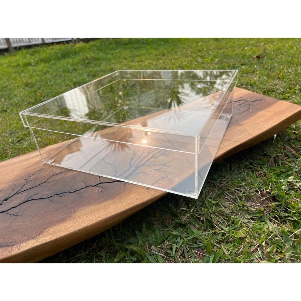 Caixa Acrílica Embalagem Transparente Resistente 35x25x7cm Cor Tampa Presente Liso