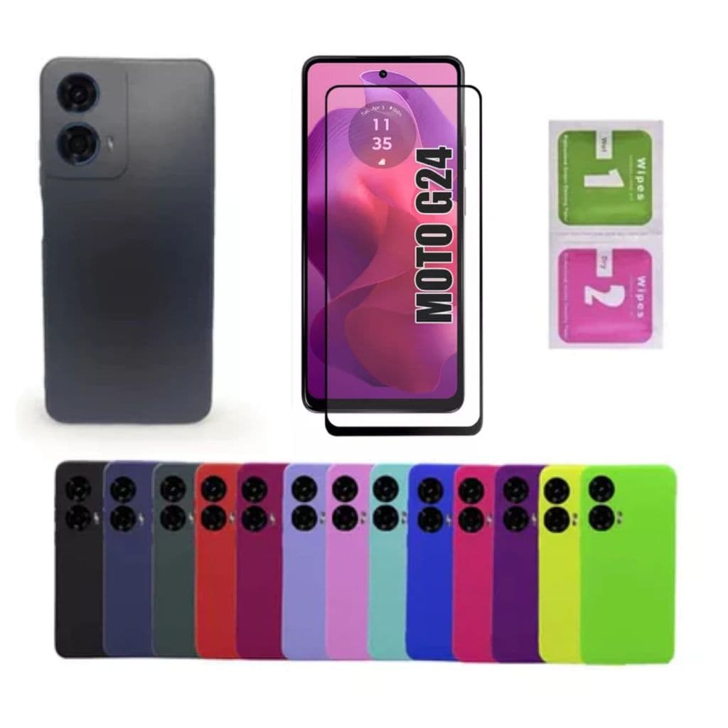 Pelicula Vidro 3D Moto G24 Motorola + Capinha Aveludada Colorida Capa