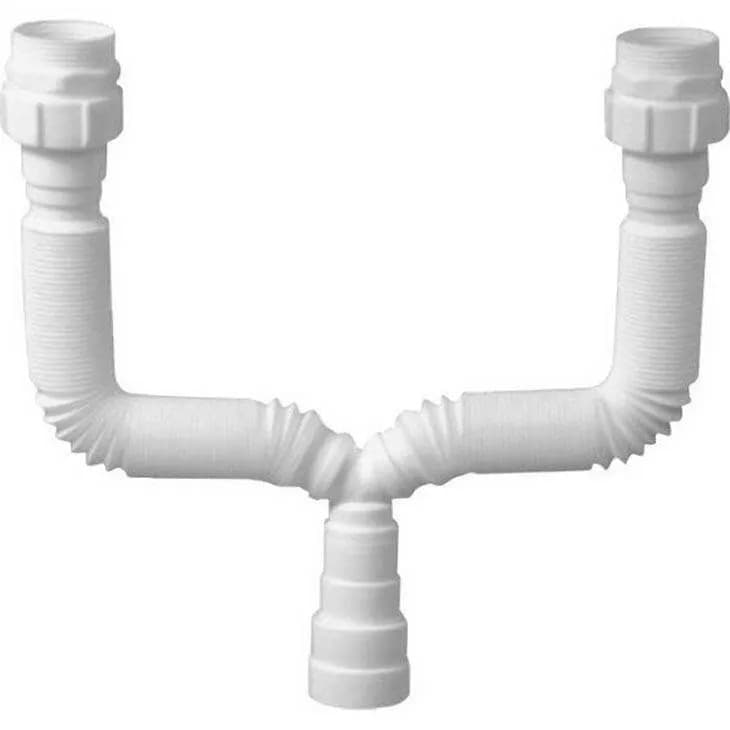 Sifão Tanque Duplo Sanfonado Flexível Extensível Universal Branco Para Cuba Banheiro Cozinha Tanque