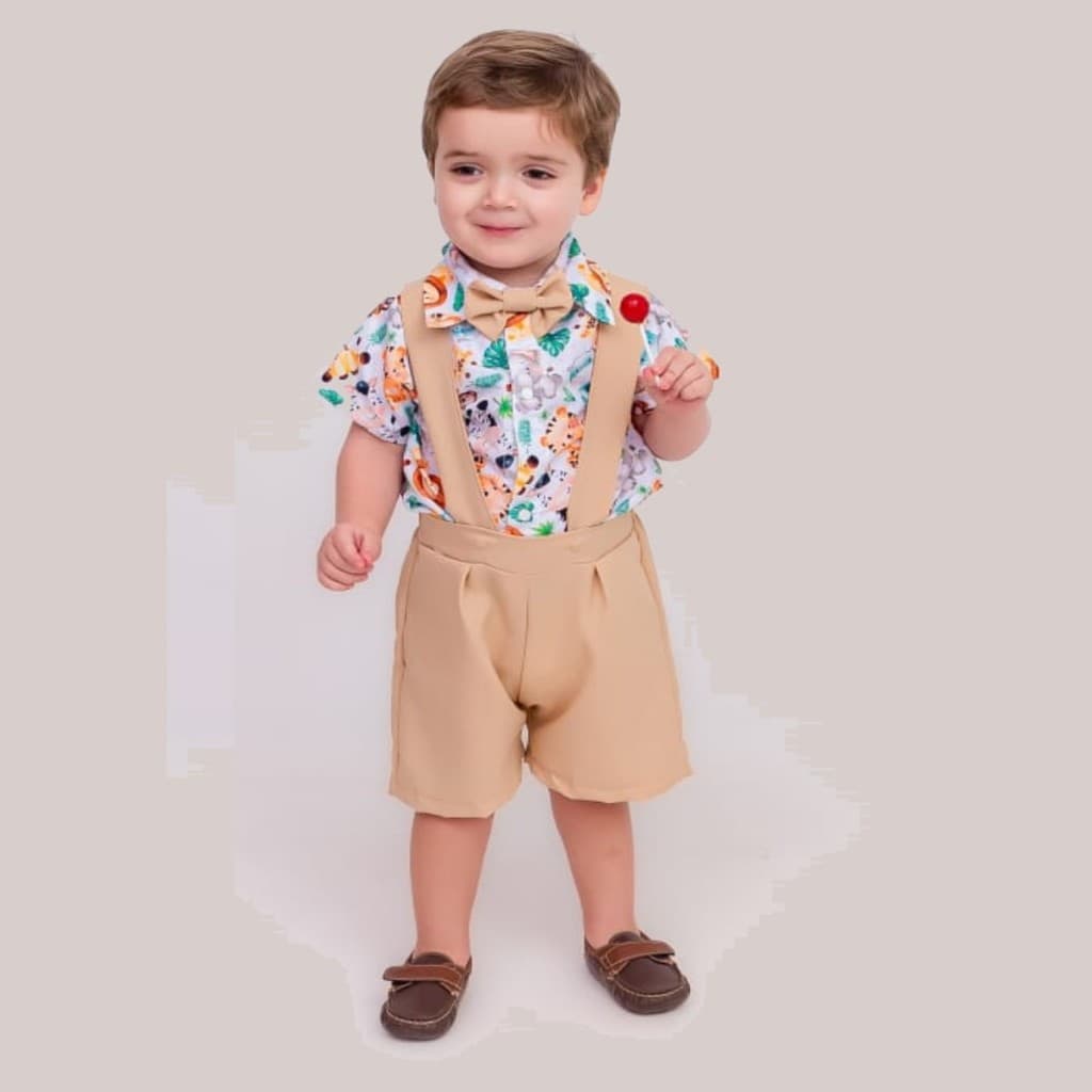 Conjunto Suspensório Gravata Temático Social Safari Baby
