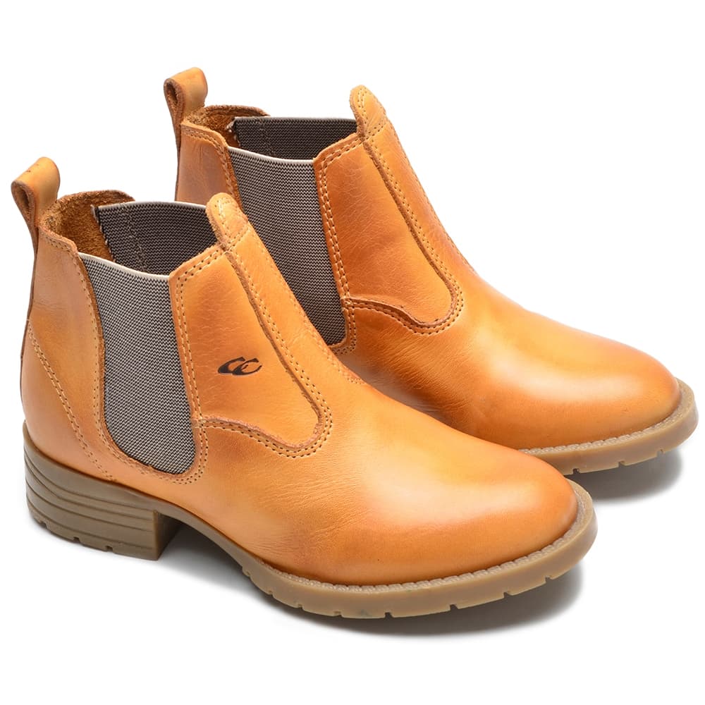 Botina Infantil Masculina Couro Legítimo Country Elástico Palmilha Gel Franca SP Confortável