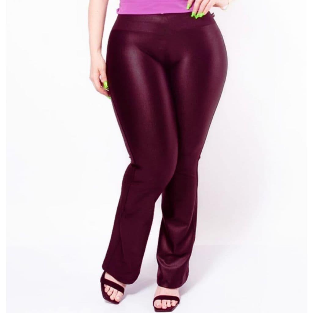 Calça Flare Bailarina Plus Size G1 G2 G3 G4 Em Cirrê Couro Brillho Molhado