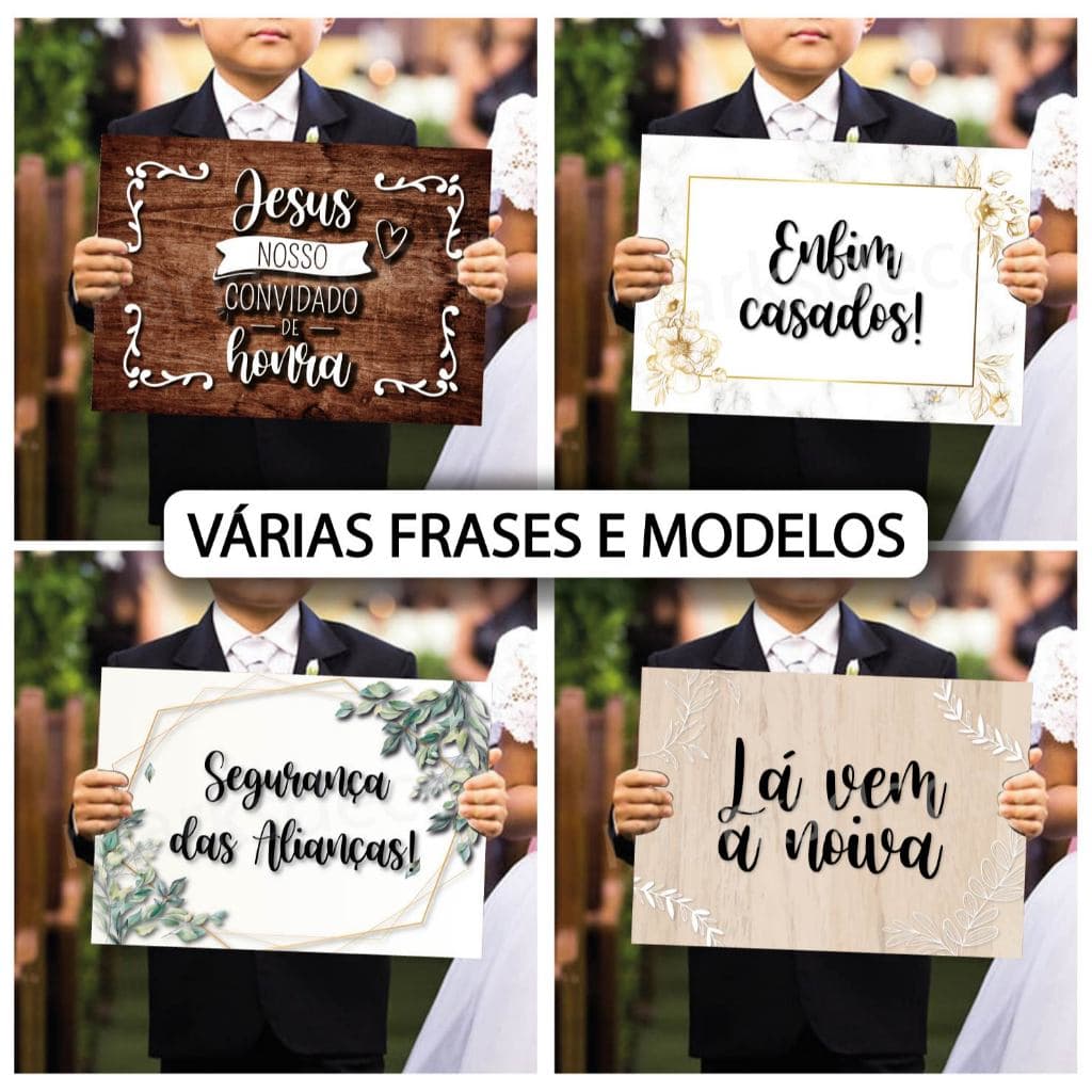 Plaquinhas de Casamento Vários Modelos Frases Lá Vem a Noiva Placa de Entrada Noiva Pajem Daminha