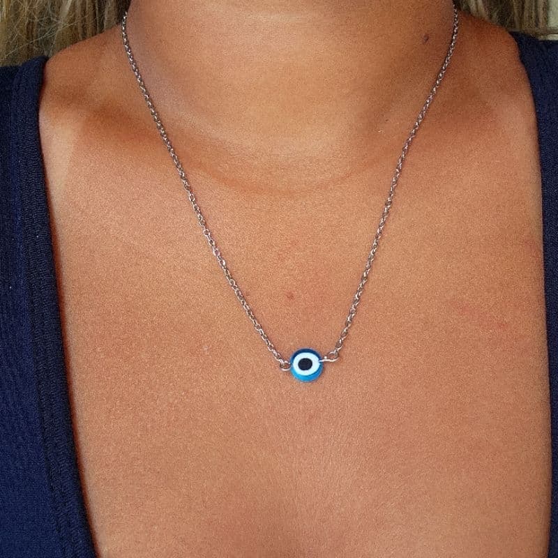 Colar Feminino Olho Grego Prata Aço Inoxdável Antialérgico Ciúrgico Corrente Prata mal olhado
