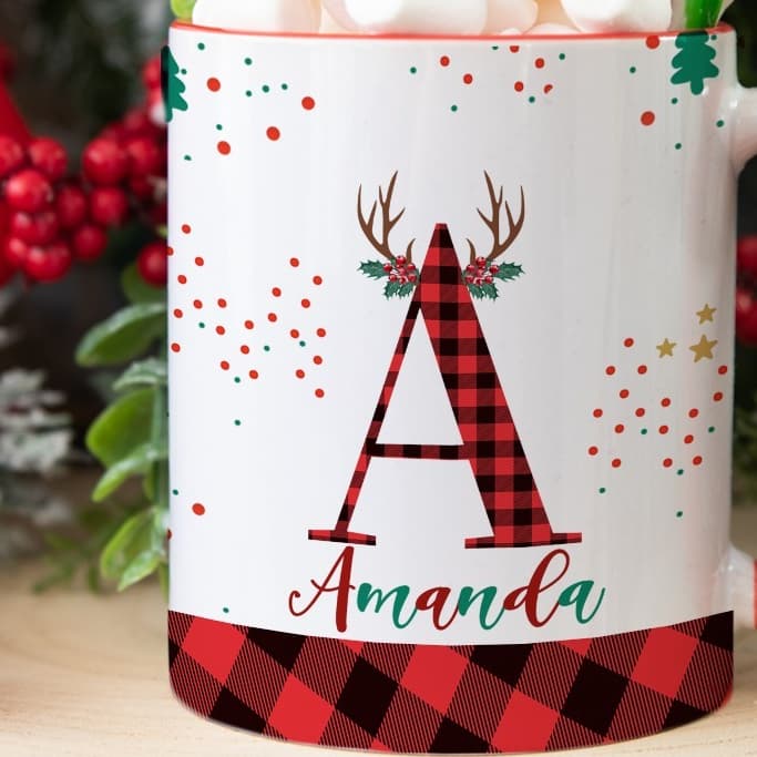 Caneca personalizada Natal - Alfabeto Xadrez Natalino