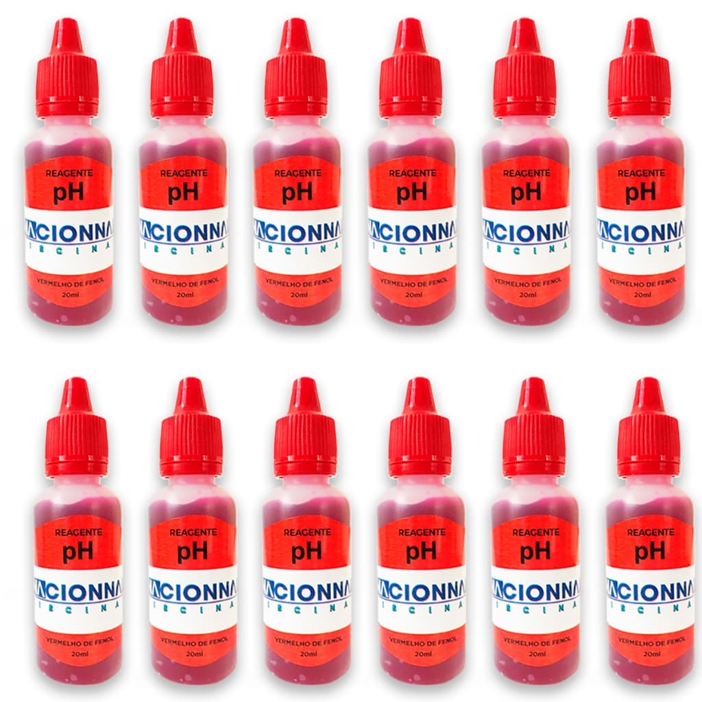 Kit 12 Reagentes Solução Para Análise de pH Vermelho de Piscinas 20ml