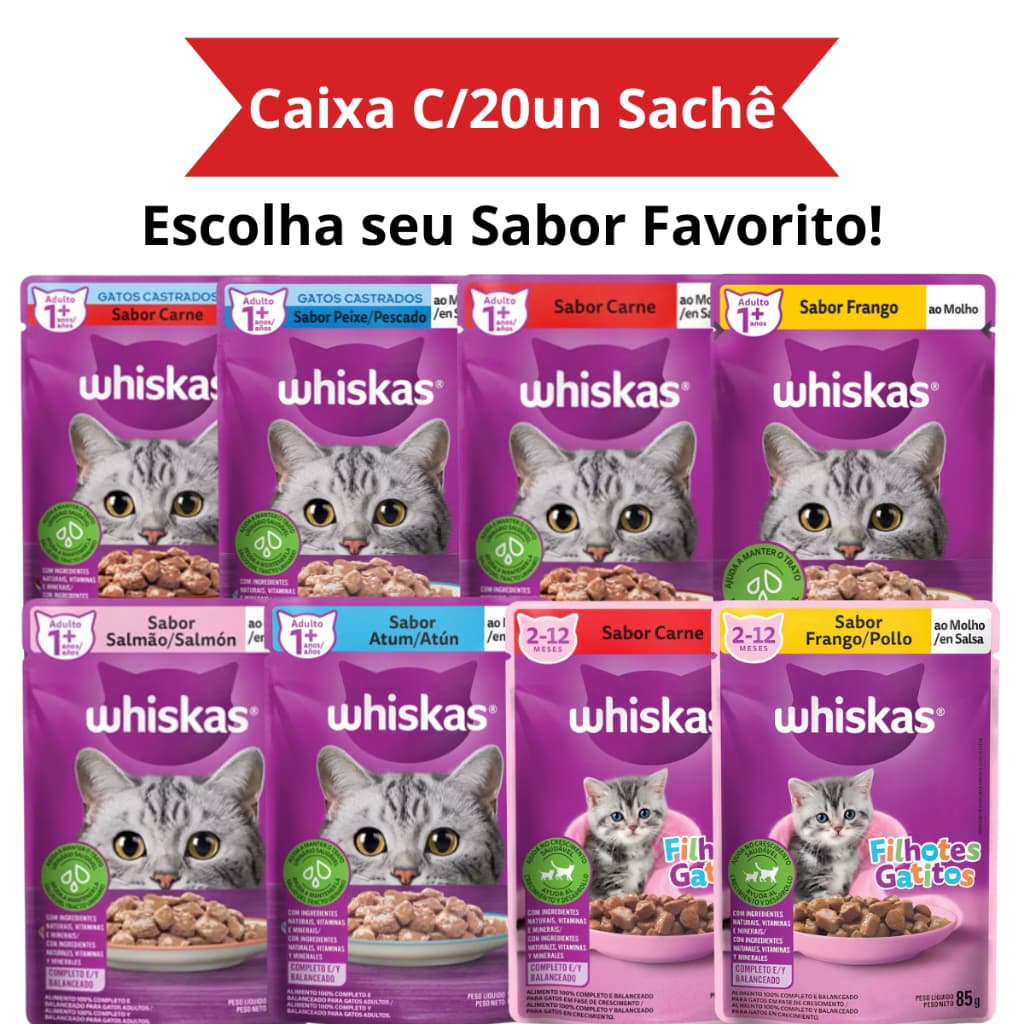 Sachê Whiskas Gatos 85g - Ração Úmida Whiskas Gatos 85g Kit Com 20un