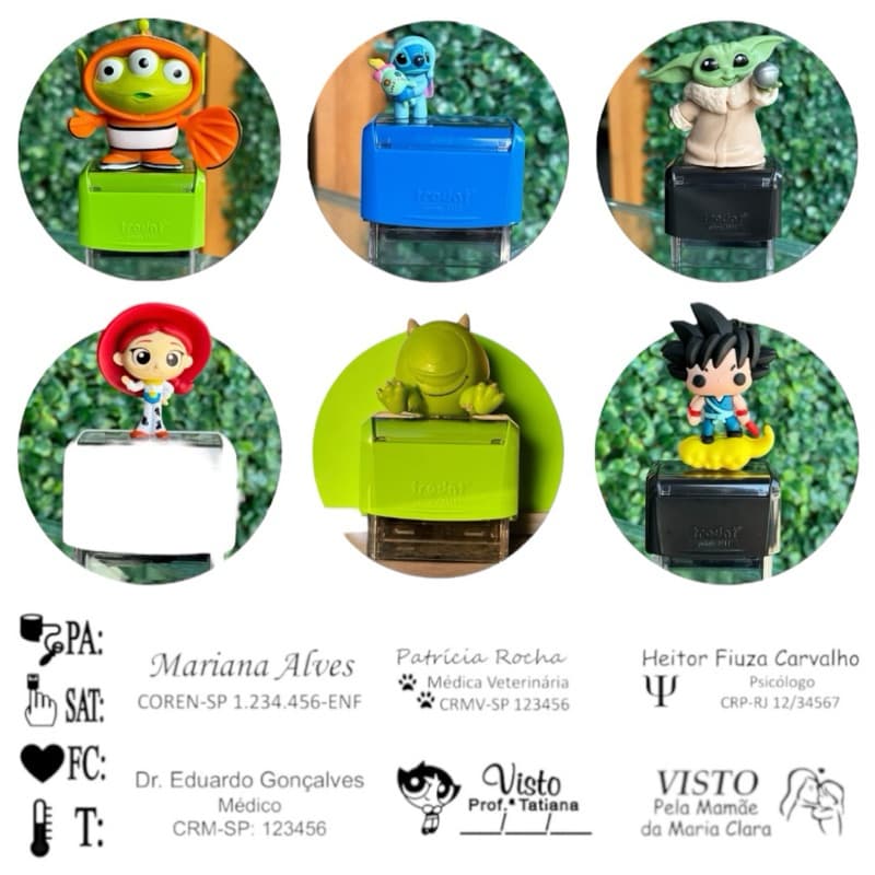 Carimbo Personalizado Trodat 3911 com Boneco Personagens - Professor Médico Pediatria Enfermagem