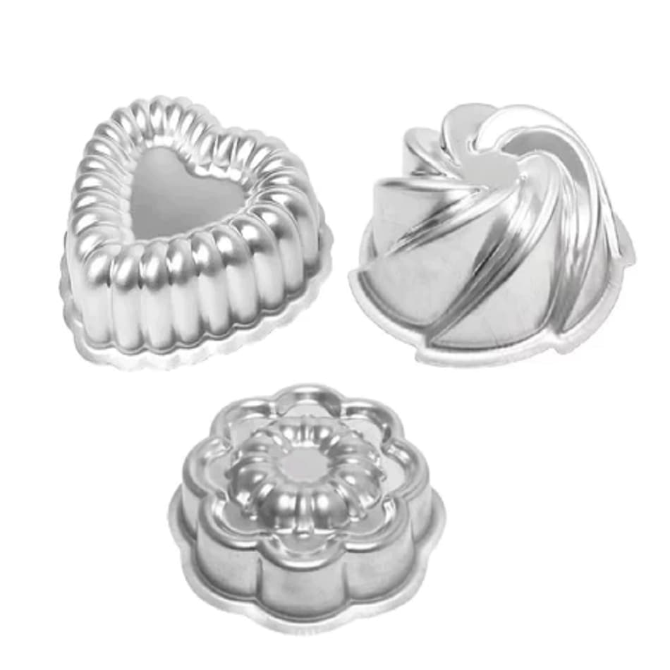 kit 3 Formas de Bolo Suiça Decoradas, Forma Coração Gomada, Forma Gomada Flor, Forma Bolo Vulcão