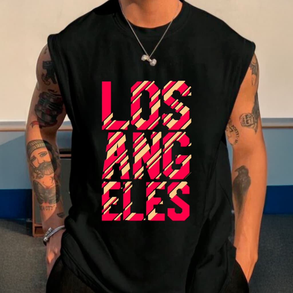Regata Masculina Verão Los Angeles Oversized Larga Moda Masculina Algodão Top