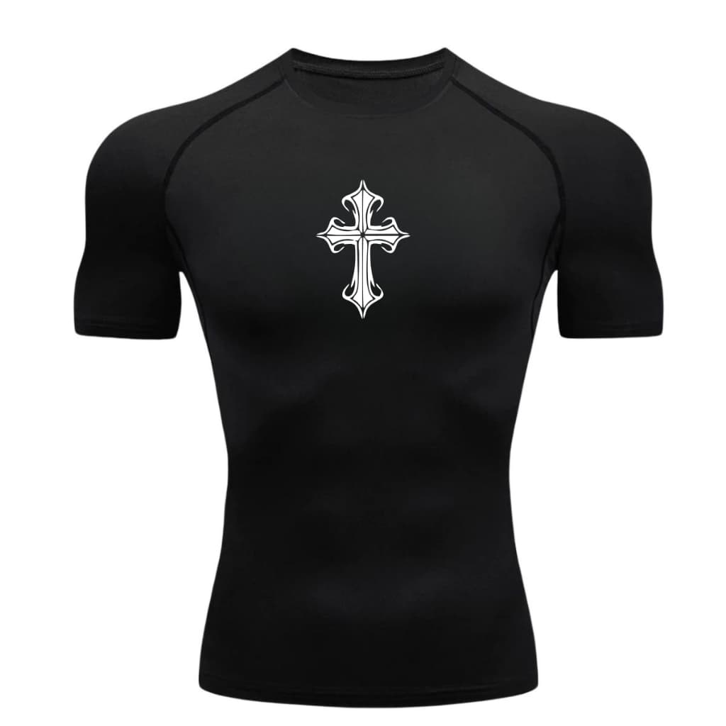 Camisa De Compressão CRUZ 2 Manga Curta Treino Ginástica Camiseta Esportiva Rash Guard
