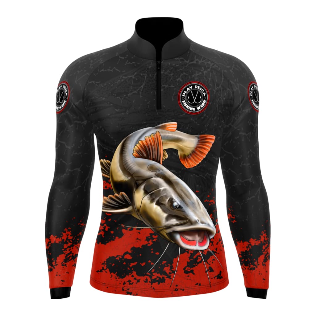 Camisa Camiseta Blusa de Pesca com Proteção Solar UV50+ Pirarara 02 Vermelho Play Pesca