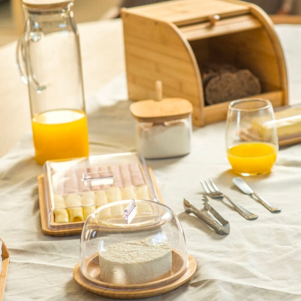 Utensílios de Bambu Cozinha Café Da Manhã Mesa Posta Queijeira Açucareiro Geladeira Madeira Sense