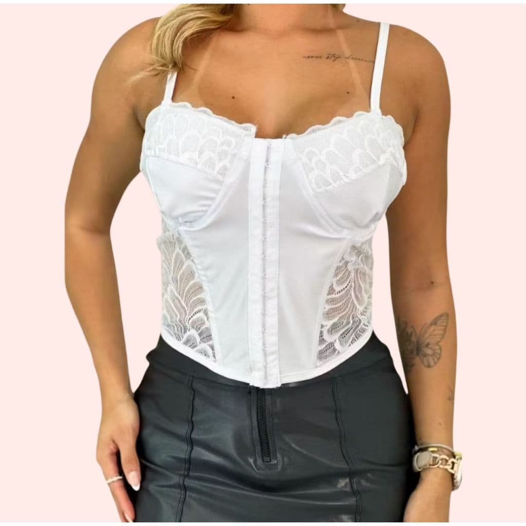 Kit com 2 Cropped Corset de Renda Acetinado Sem Bojo