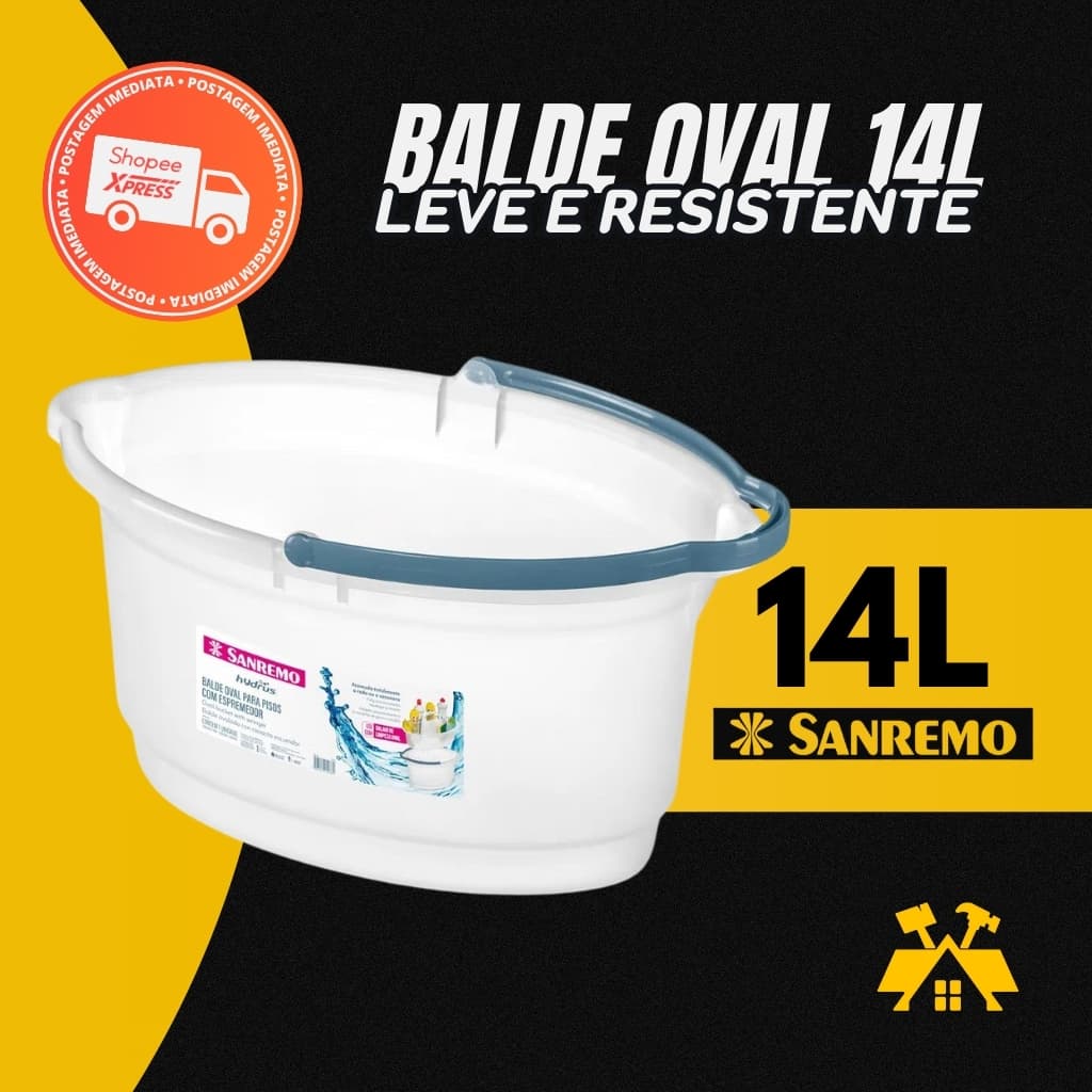 Balde Oval P/ Rodo Sanremo 14l Bico Alça Limpeza