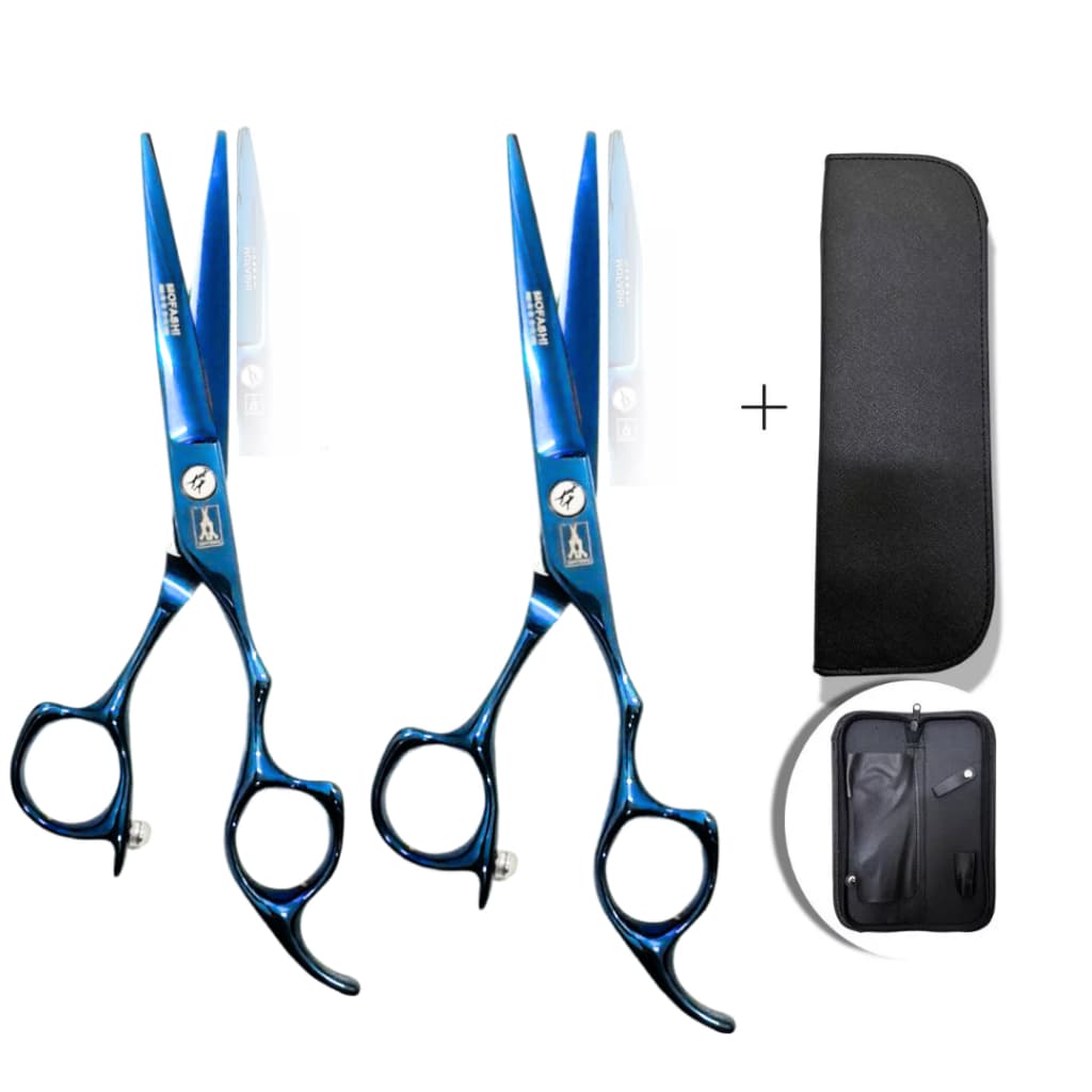 Kit Tesouras Mofashi  Fio Laser + Fio Navalha- Azul