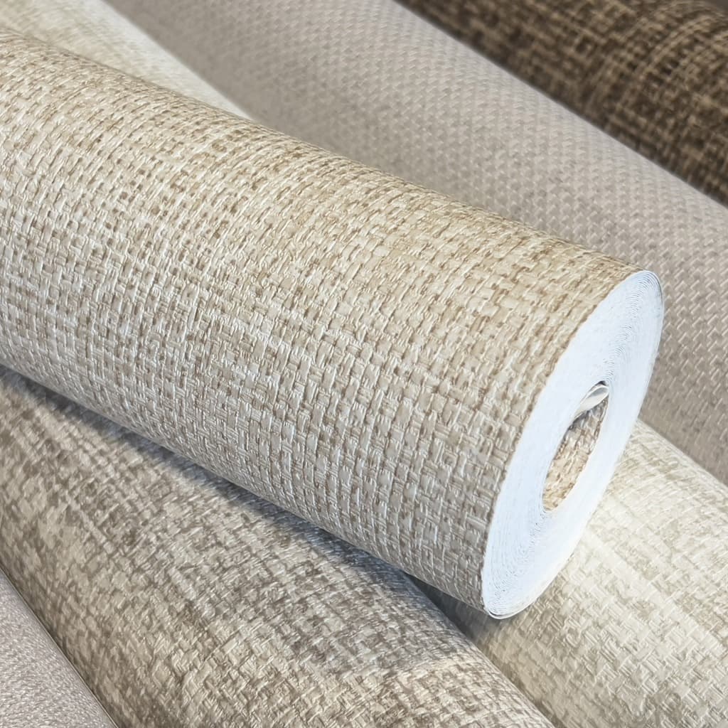 Papel de Parede Linho Alto Relevo Tom Bege Natural - Rolo 10 metros x 53 cm - Cola Inclusa - Vinílico Importado