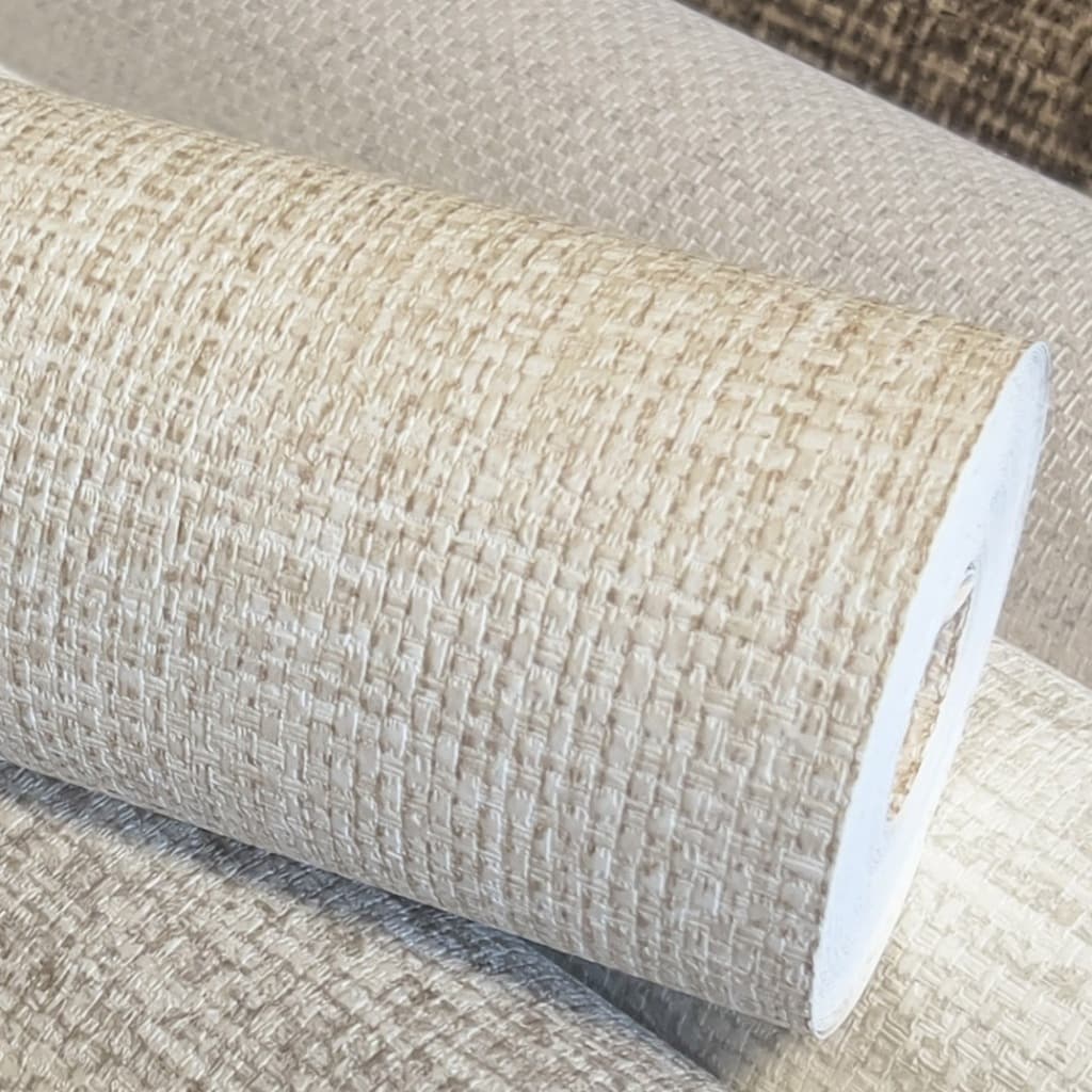 Papel de Parede Importado Texturizado Linho Palha Claro - Tom Natural - Rolo 10m x 53cm - Cola Inclusa - Modelo 5543