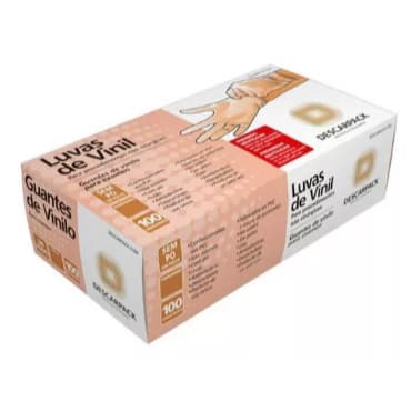Luvas Descartáveis de Vinil Descarpack Cor Transparente Anvisa 100 unidades  Tam. P sem pó