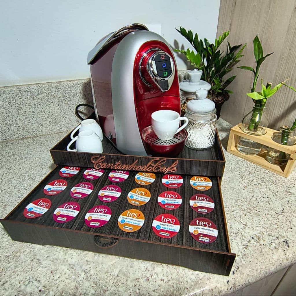 Porta Capsulas Cafeteira 3 Corações Suporte Bandejinha Mdf