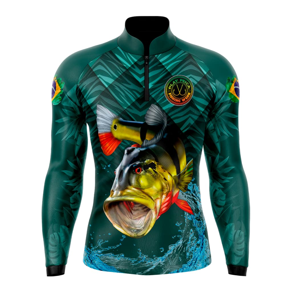Camiseta Camisa Play Pesca Tucuna Amazônia Verde com Proteção Solar Uv50+ DryFit