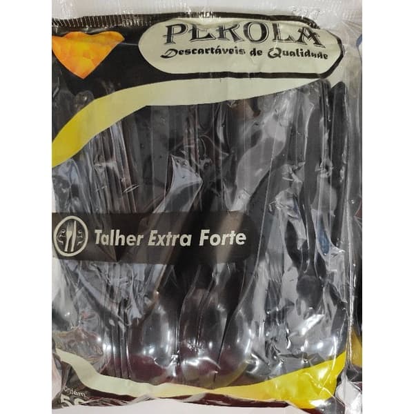 KIT C/2 PCT COLHER EXTRA FORTE DESCARTÁVEL - PÉROLA - PRETA - 100 UNIDADES