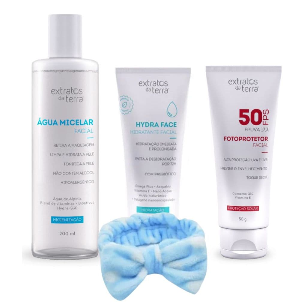 Kit Skin Care Água Micelar + Hidratante + Protetor Extratos