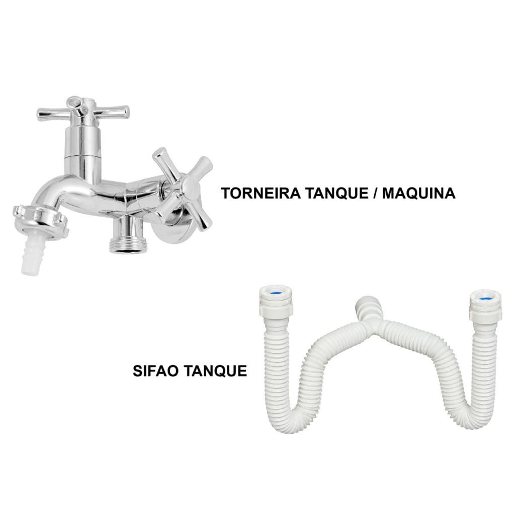 Torneira Parede 2 Saídas Tanque Maquina ABS C-31 Cromado + Sifao Tanque Duplo