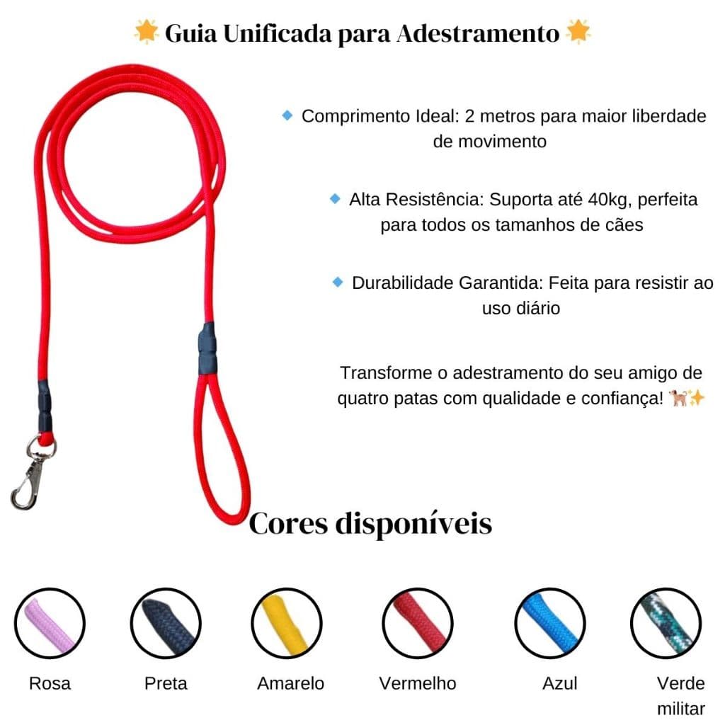 Guia de Cachorro Reforçada De 2 Metros Em Corda Vermelha Para Cachorros