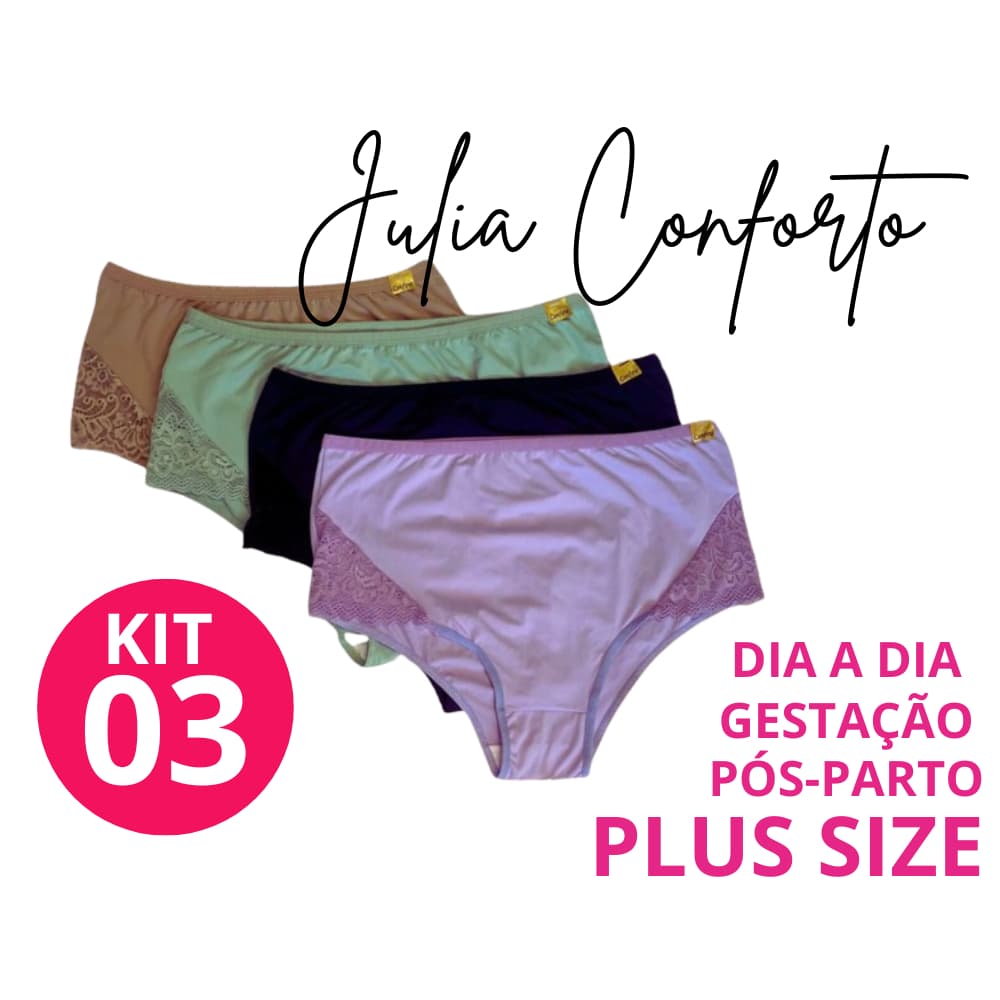 Kit 3 Calcinha Plus size Tangão Alto Conforto Senhora Microfibra Premuim Calçola Com renda Gestante