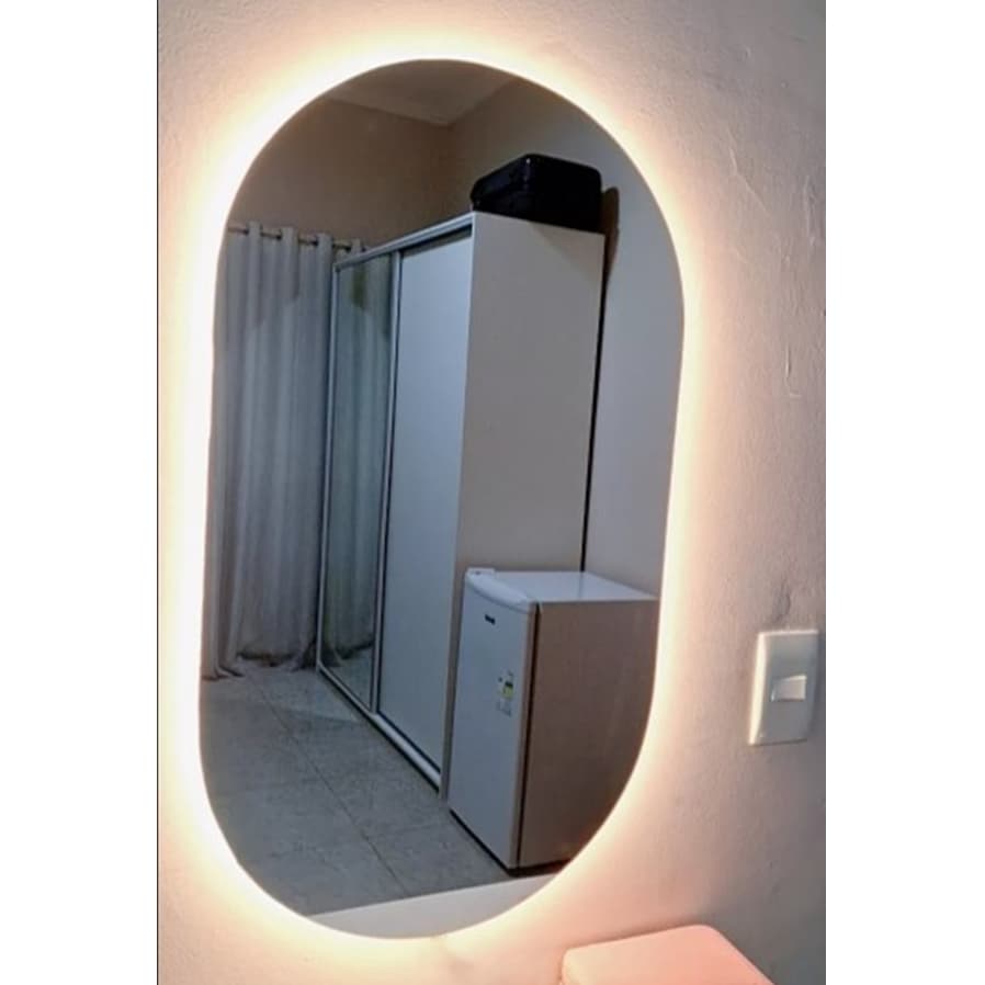Espelho Oval Com Led Diferente Arredondado Sem FIO, Espelho Luz Bateria/Pilha Duas Cores