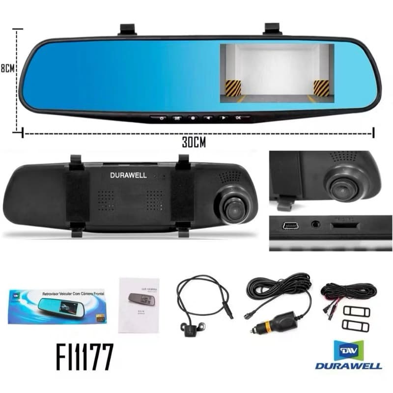 Camera Retrovisor Com Gravação Com 2 Câmeras Ré E Frontal – Gravadora Dvr FI1177