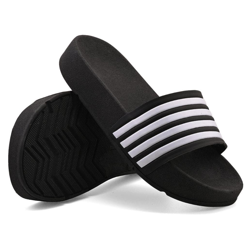 Chinelo Infantil 4 Listra  Confortável Super leve e Macio Promoção Preto e Branco