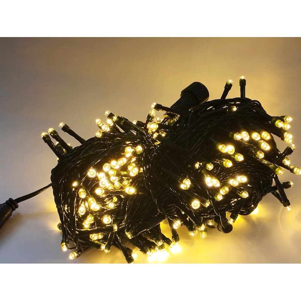 Luz de Natal Cordão 300 Lâmpadas Led Warm Branco Morno Fio Verde M/f 30 Mts 127v