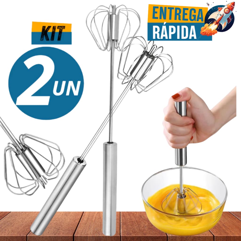 Kit Jogo Conjunto 2 Batedor Misturador De Ovos Clara de Inox Giratório Manual Bolos Creme