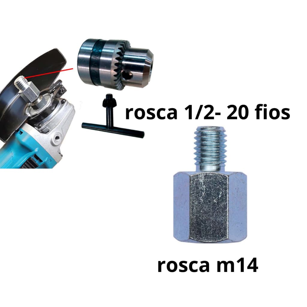 Adaptador mandril 1/2 20 fios esmerilhadeira e lixadeira  rosca M14