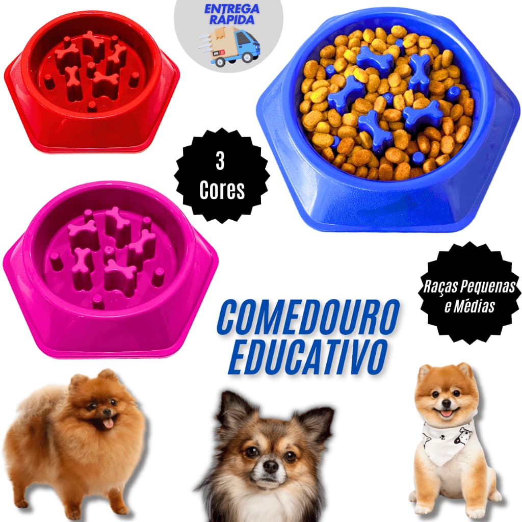 Comedouro Lento Interativo Funcional Educativo para Cachorro Pote de Ração Lento Interativo