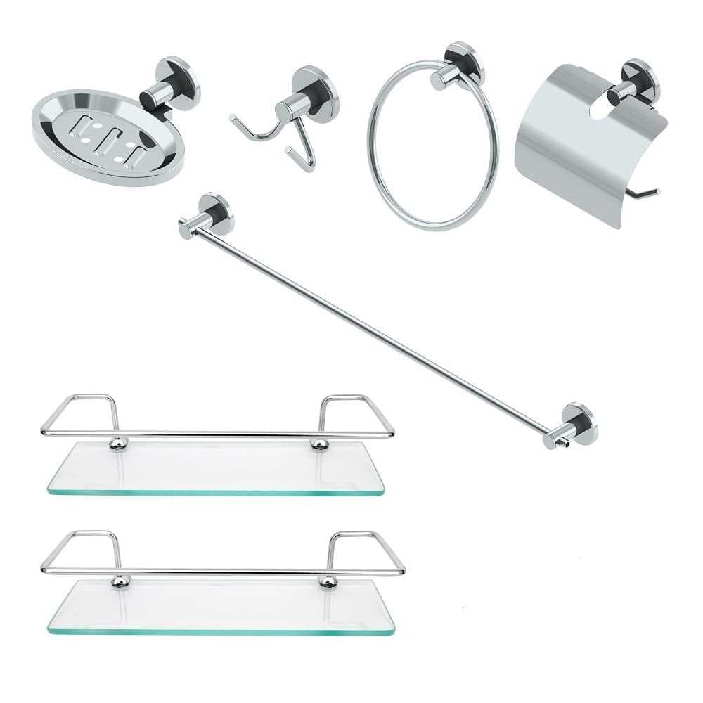 Kit para Banheiro Acessórios 5 peças + 2 Porta Shampoo Reto