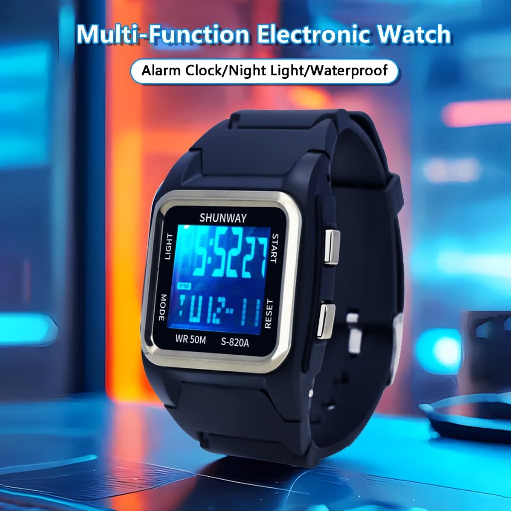 Relógio Digital Masculino à Prova D'Água Formato Quadrado  S820A