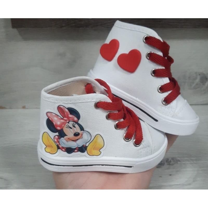 tênis personalizado infantil botinha tema minnei vermelha