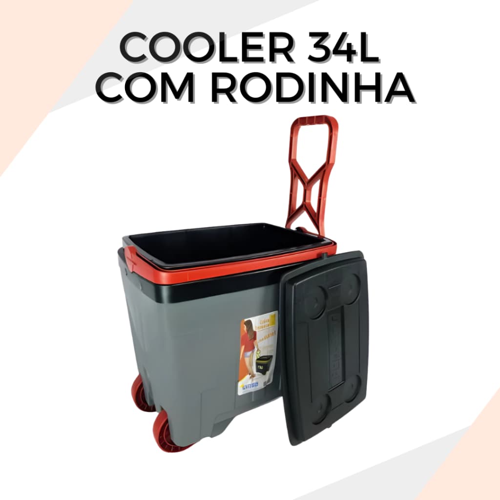 Cooler Caixa Térmica 34 Litros com Rodinha Camping Pesca Praia Caixa Termica