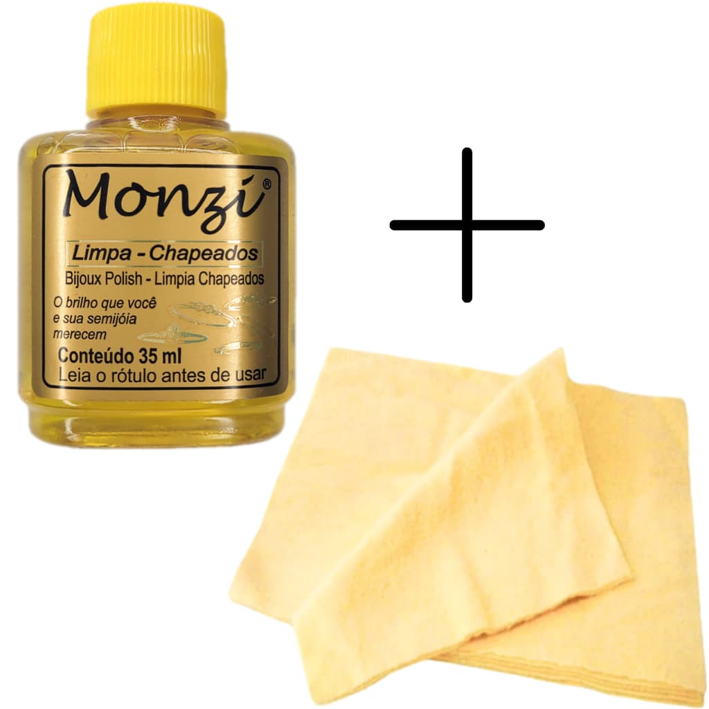 Kit 1 Monzi Limpa Folheado 35 ml + 1 Flanela Magica Limpa Joias Brilho Polimento