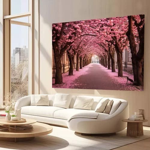 Quadro Rua De Cerejeiras Paisagem Moderno Sala 100x180cm