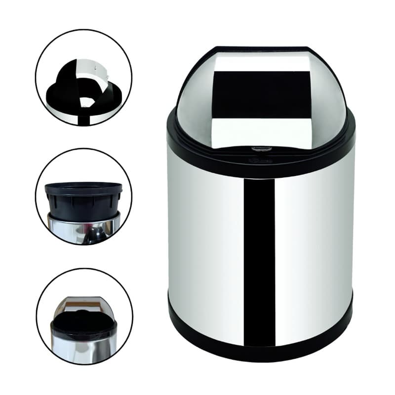 Lixeira Inox Pia Banheiro Cesto de lixo 2,5 Litros cozinha Preta e Branca
